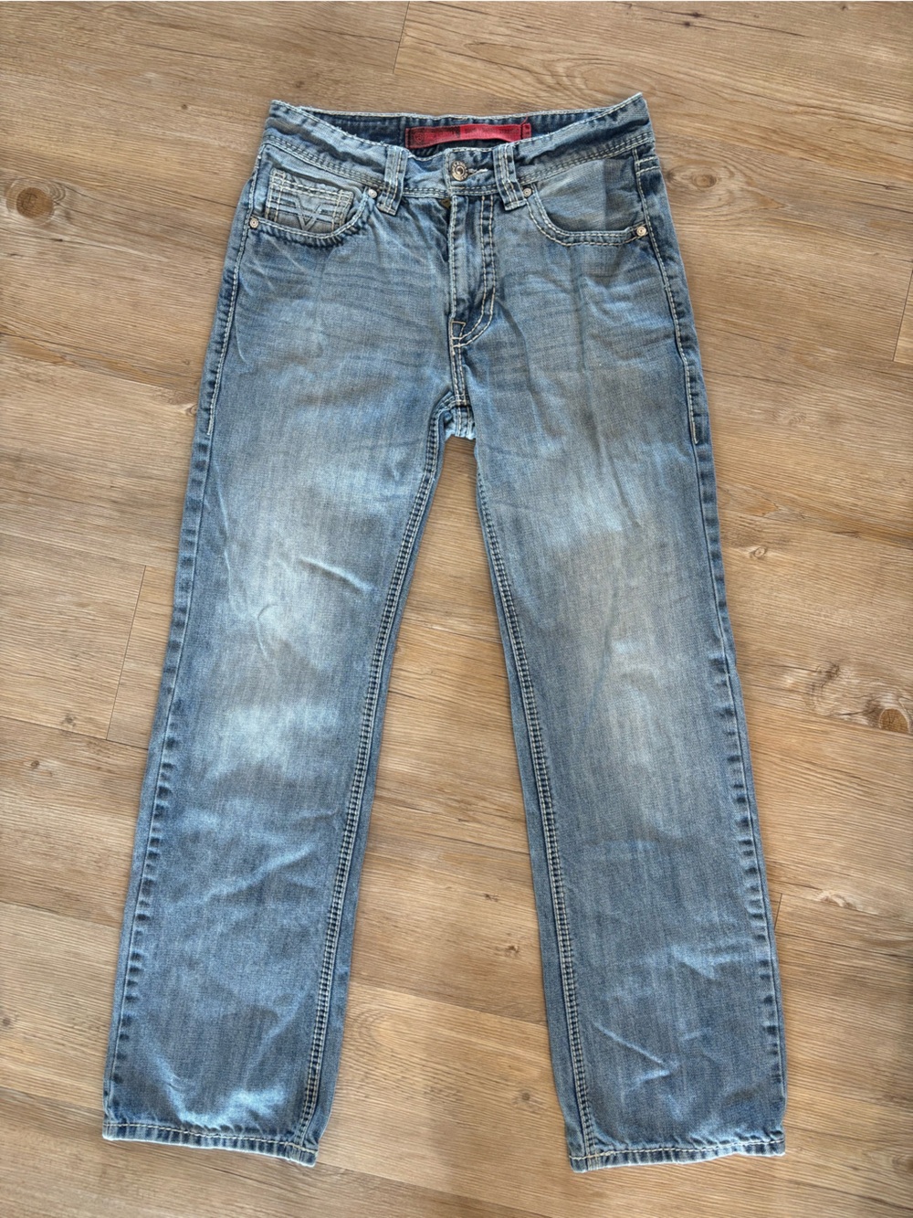 Men's Straight Leg Jeans in Light Blue Washed Denim